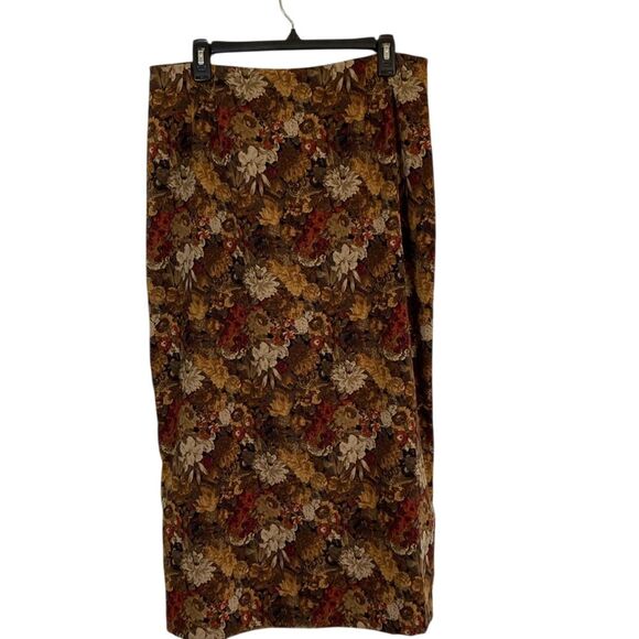 Briggs NY Womens Fall Floral Skirt 16 Brown Rust Back Zip‎ Maxi Cottagecore - Picture 1 of 10